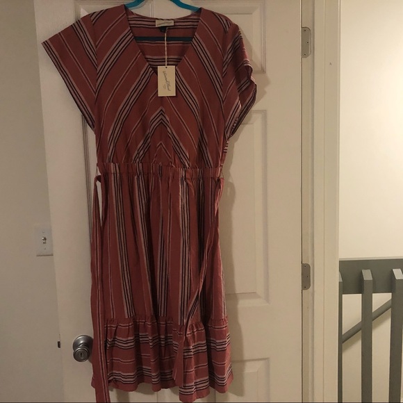 Striped Light Pink Dress w/ Ruffled Bottom - Picture 6 of 6